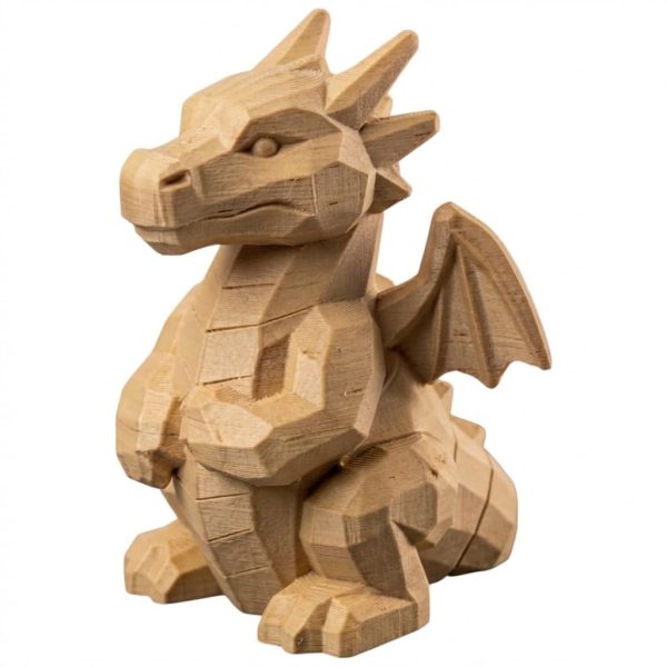 Wood Carved Polygon Dragon Figurine - 3D printed collectible