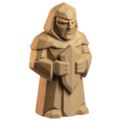 Wood Carved Sacred Guardian Figurine – Wood Carved Style Medieval Carved Knight Statue for Shelf, Desk or Display | Polygonal Style Fantasy Decor for Collectors & Gamers