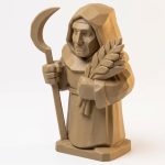 Wood Carved Harvest Guardian Figurine – Wood Carved Style Reaper Monk Holding Wheat and Sickle – Pagan Autumn Décor, Seasonal Altar Statue, Gothic Farmhouse Accent