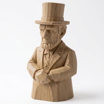 Wood Carved Abraham Lincoln Figurine – Wood Carved Style U.S. President Bust with Top Hat | PLA Wood Historical Collectible