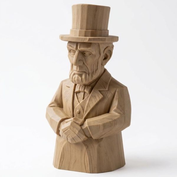 Wood Carved Lincoln Bust President - 3D printed collectible