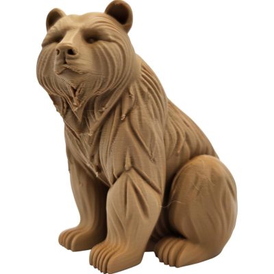 Carved Seated Bear Statue with Flowing Fur Details – Rustic Wildlife Figurine – DIY Paintable Animal Sculpture – 3D Printed in Canada — 3D Printed Collectible by 3DCentral