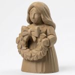 Wood Carved Christmas Wreath Woman Figurine – Wood Carved Style Holiday Girl Holding Wreath | PLA Wood Shelf Décor Accent