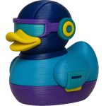 Neon Duck Figurine – Colorful Futuristic Rubber Duck Display with Helmet & Tech Visor – Fun Desk Decor or Gift for Teens & Adults