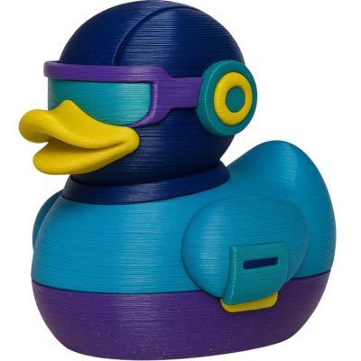 Neon Duck Figurine – Colorful Futuristic Rubber Duck Display with Helmet & Tech Visor – Fun Desk Decor or Gift for Teens & Adults – 3D Printed in Canada — 3D Printed Collectible by 3DCentral