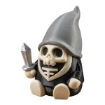 Skeleton Warrior Gnome Figurine – Funny Skull Garden Decor, Gothic Miniature Shelf Accent, Fantasy Death Knight Ornament for Desk or Display