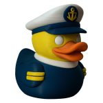 Boat Captain Duck Figurine – Nautical Rubber Duck Style Desk Decor, Funny Sailor Gift, Navy Blue and Yellow Maritime Duck Sculpture
