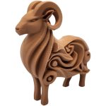 Bighorn Sheep Figurine – Stylized Ram Sculpture with Flowing Horn and Body Carvings