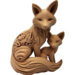 Wood-Carved Fox & Cub Figurine