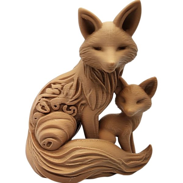 Figurine renard et renardeau sculptés bois