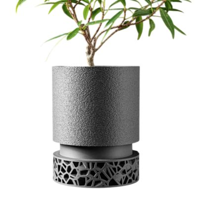 Textured Matte Black Planter with Geometric Cutout Base – Modern Indoor Pot for Succulents, Herbs & Houseplants – 3D Printed in Canada — 3D Printed Collectible by 3DCentral