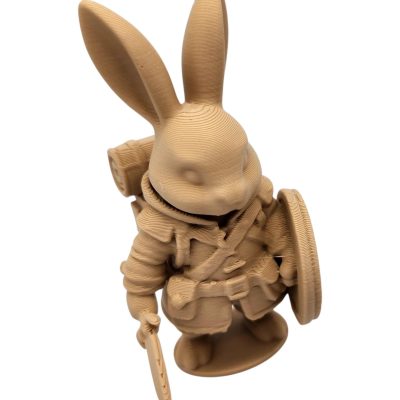 Bunny Warrior Figurine with Shield and Sword – Wood-Style 3D Printed Fantasy Rabbit Miniature for TTRPG or Shelf Display – 3D Printed in Canada — 3D Printed Collectible by 3DCentral