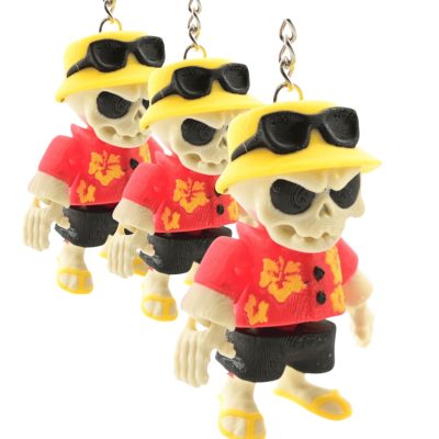 3-Pack Skeleton in Hawaiian Shirt Keychains – Articulated Grumpy Beach Skeleton with Sandals & Sunglasses, Funny Fidget Gift for Teens & Adults – 3D Printed in Canada — 3D Printed Collectible by 3DCentral