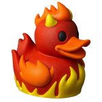 Fire Elemental Duck Figurine – Flame-Themed Collectible Display Sculpture for Desk, Shelf, or Gift – Bold Red & Yellow Rubber Duck Alternative