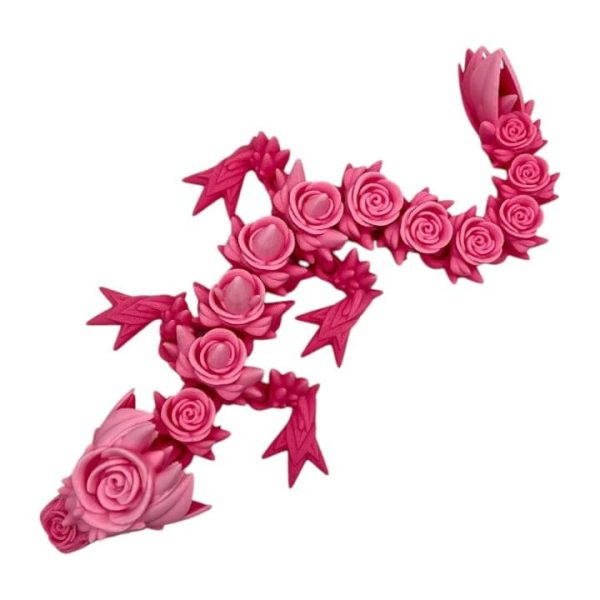 Figurine bébé dragon rose – Fantaisie florale articulée