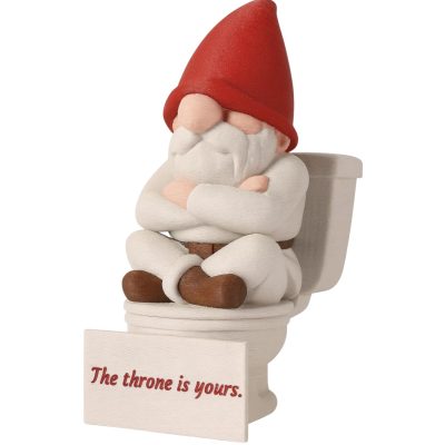 Funny Toilet Gnome Figurine with “The Throne is Yours” Sign – Hilarious Bathroom Shelf Decoration for Adults, Garden or Home Décor – 3D Printed in Canada — 3D Printed Collectible by 3DCentral