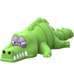 Funny Articulated Crocodile Figurine with Grumpy Eyes – Green Reptile Desk Desk Figurine