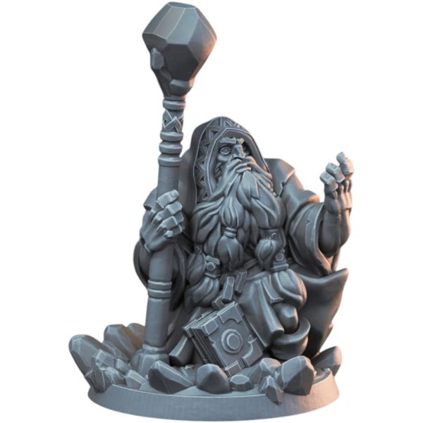 Magicien nain arcanique au bâton et grimoire — Miniature