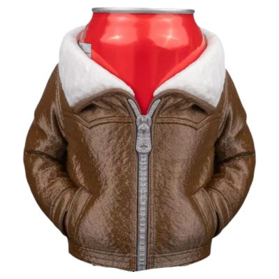 Leather Jacket Can Holder Sleeve – Funny Retro Soda & Beer Cozy for 12 oz Cans, Unique Novelty Gift for Men & Teens