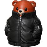 Cool Teddy Bear Cub Figurine in Black Bomber Jacket – Adorable Streetwear Animal Decor Gift for Teens and Collectors