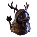 Druid Duck Figurine – Antlered Fantasy Duck Mage with Staff and Hooded Cloak for Desk Decor or Collectors