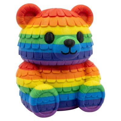 Rainbow Piñata Teddy Bear Cub Figurine — Pride Collectible Shelf Decor — Colorful 3D Printed Bear Ornament for Display, Gifting, and Collection