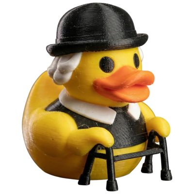 Walker Duck Figurine with Bowler Hat and Walker – Quirky Collectible Duck Decor for Desk or Shelf – Funny Gift for Duck Lovers & Seniors