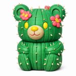 Cactus Teddy Bear Figurine – Cute Collectible Bear Cub with Floral Accents & Spiky Cactus Design – Fun Shelf Decor for Teens & Adults