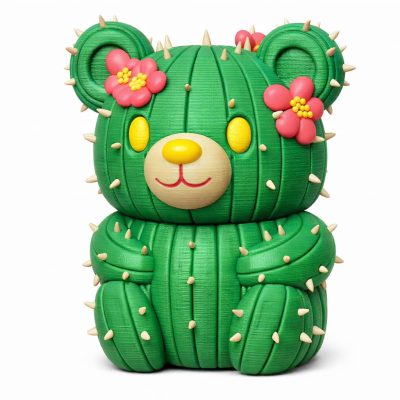 Cactus Teddy Bear Figurine – Cute Collectible Bear Cub with Floral Accents & Spiky Cactus Design – Fun Shelf Decor for Teens & Adults