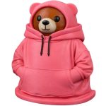 Hoodie Bear Figurine in Oversized Pink Sweatshirt – Cute Collectible Bear Decor for Desk, Shelf or Display – Cozy Aesthetic Figurine Gift for Teens & Adults – 3D Printed in Canada
