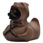 Mystery Cloaked Duck Figurine – Brown Robed Collectible with Red Eyes, Sci-Fi Fantasy-Inspired Display Decor