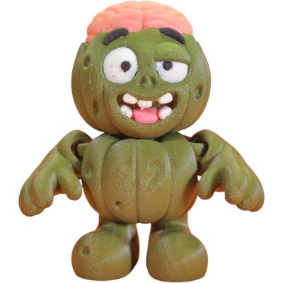 Zombie Pumpkin Figurine with Brain Detail & Joints – Flexible Halloween Desk Decoration or Spooky Shelf Collectible for Teens & Adults – 3D Printed in Canada — 3D Printed Collectible by 3DCentral