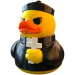 Exorcist Duck Figurine – Gothic Priest Rubber Duck Decor for Desk, Shelf, or Gift Display – Collectible 3D Printed Sculpture for Horror Fans & Duck Lovers