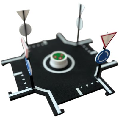 Modular Roundabout Road Tile for Hot Wheels – 3D Printed Intersection with Yield Signs & Center Island – Expandable Track Accessory – 3D Printed in Canada — 3D Printed Collectible by 3DCentral