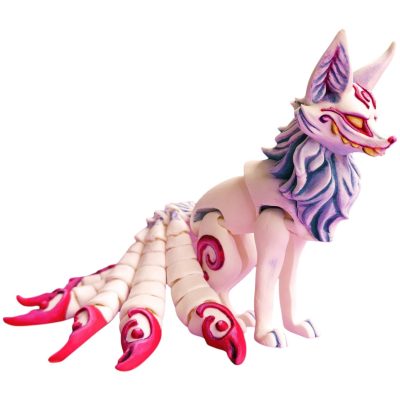 Mythic Nine-Tailed Kitsune Fox Figurine – Articulated Demon Fox Spirit Decor Statue with Swirl Details – Collectible Fantasy Creature – 3D Printed in Canada — 3D Printed Collectible by 3DCentral