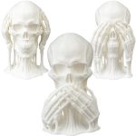 Silent Watchers Trilogy – Gothic Skull Statue Set – Dark Fantasy Skeleton Figurines for Horror Collections & Haunted Décor – Unpainted DIY Models
