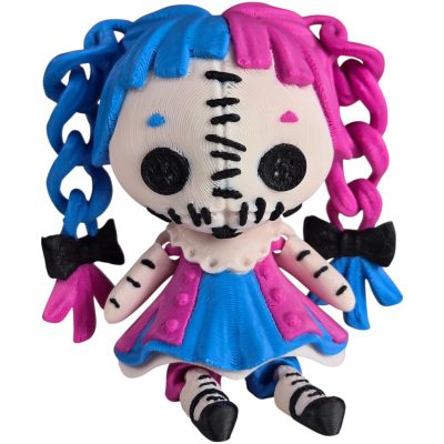 Articulated Twisty Creepy Doll Figurine – Horror-Inspired Button-Eyed Display Figure with Twisted Braids, Gothic Decor for Desk or Shelf – 3D Printed in Canada — 3D Printed Collectible by 3DCentral