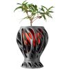Black Sculptural Planter Pot with Organic Cutout Shell & Red Inner Core – Mantis-Inspired Indoor Statement Piece – 3D Printed in Canada — 3D Printed Collectible by 3DCentral