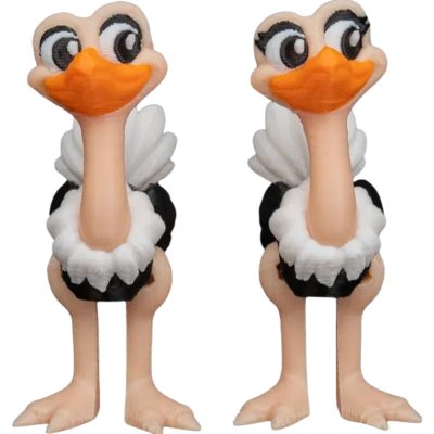 Cute Cartoon Ostrich Figurines – Funny Collectible Bird Statues for Desk Decor, Shelf Display or Gifting – 3D Printed in Canada — 3D Printed Collectible by 3DCentral