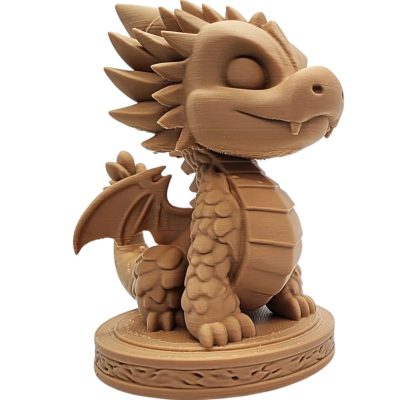 Cute Dragon on Pedestal Figurine – Fantasy Collectible with Smiling Face & Carved Display Base – Whimsical Decor for Shelf or Desk – 3D Printed in Canada — 3D Printed Collectible by 3DCentral