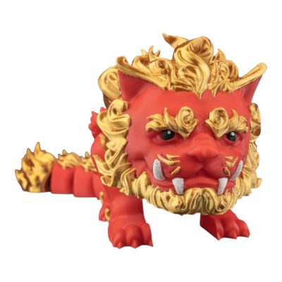 Foo Lion Articulated Figurine – Majestic Red & Gold Mythical Guardian Statue for Desk or Shelf Display – Hinged Collectible Fidget for Teens & Adults – 3D Printed in Canada — 3D Printed Collectible by 3DCentral