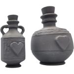Pair of Miniature Healing Potion Bottles – Fantasy RPG Prop Bottles with Heart Emblems for Dioramas, Displays & Tabletop Gaming