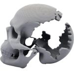 Gouged-Out Skull Miniature – Horror-Themed Cracked Skull Terrain Prop