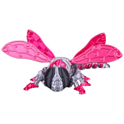 DRG-FL1 AeroHunter Robotic Dragonfly Figurine – Pink and Silver Cyber Bug Model with Detailed Wings and Segmented Tail – 3D Printed in Canada — 3D Printed Collectible by 3DCentral