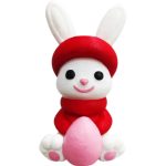 Playful Christmas Bunny Holding Egg – Festive Holiday Figurine