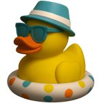 Cool Vacation Duck Figurine with Fedora, Floatie & Sunglasses – Funny Summer Duck Collectible for Desk, Shelf or Bathroom Décor