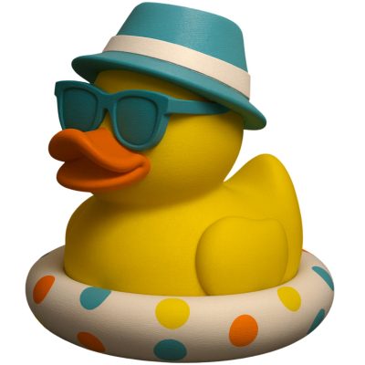 Cool Vacation Duck Figurine with Fedora, Floatie & Sunglasses – Funny Summer Duck Collectible for Desk, Shelf or Bathroom Décor – 3D Printed in Canada — 3D Printed Collectible by 3DCentral