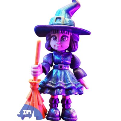 Articulated Baby Witch Figurine with Broom – Print-in-Place Halloween-Inspired Collectible Character – 3D Printed in Canada — 3D Printed Collectible by 3DCentral