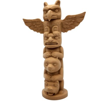 Full Eagle Totem Pole Figurine – Tribal-Inspired Wood Sculpture in PLA with Wood – 3D Printed in Canada — 3D Printed Collectible by 3DCentral