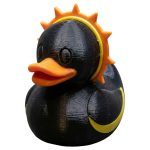 Solar Veiled Duck Figurine – Celestial Black Duck with Sun Halo & Moon Accents for Desk or Shelf Display